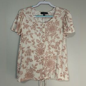 Fred David Women's Floral Top - Cream and Brown, Size M